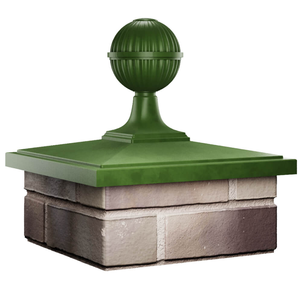 Колпак Zking БонаМоно Зеленый с шаром на столб 1.5х1.5 кирпича (385х385, 400х400мм) в сборе в Бийске фото