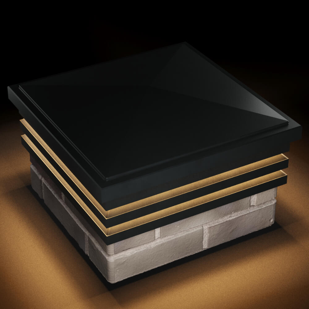 Колпак Zking Бона ХайТек Черный на столб 1.5х1.5 кирпича (385х385мм) с подсветкой в Бийске фото