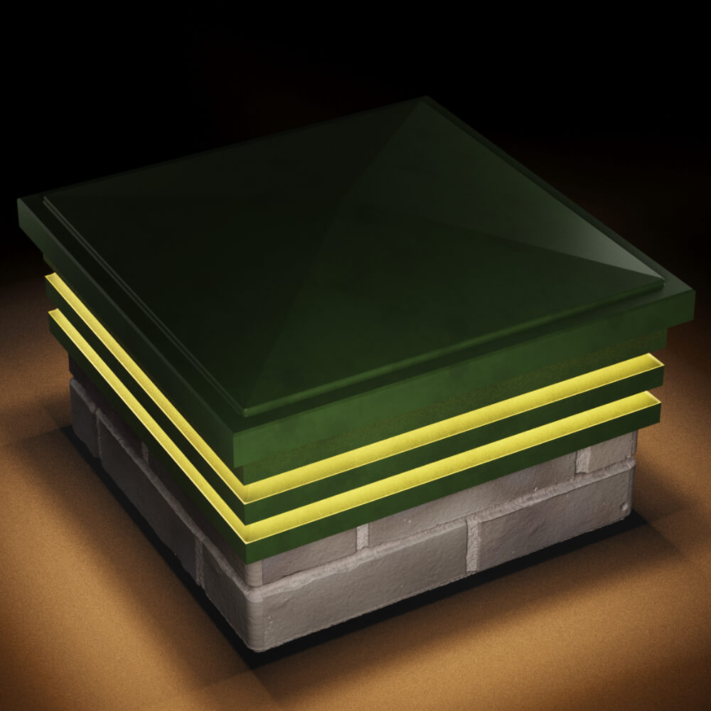 Колпак Zking Бона ХайТек Зеленый на столб 1.5х1.5 кирпича (385х385мм) с подсветкой в Бийске фото