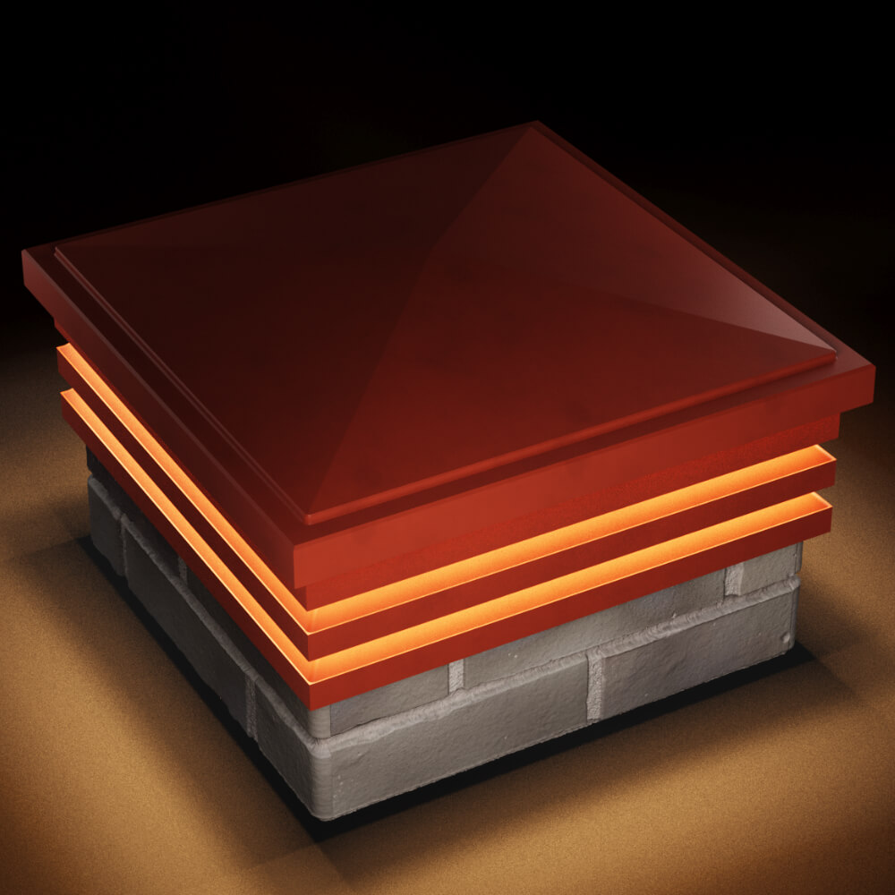 Колпак Zking Бона ХайТек Красный на столб 1.5х1.5 кирпича (385х385мм) с подсветкой в Бийске фото