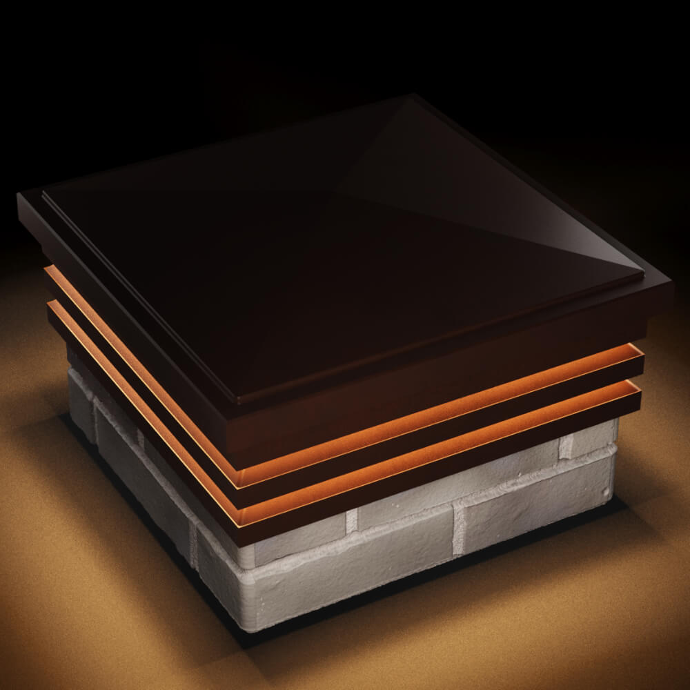 Колпак Zking Бона ХайТек Коричневый на столб 1.5х1.5 кирпича (385х385мм) с подсветкой в Бийске фото